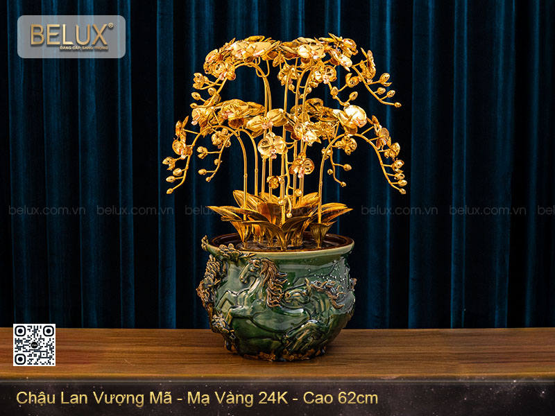 Chậu Lan Vượng Mã mạ vàng 24k cao 62cm&nbsp;